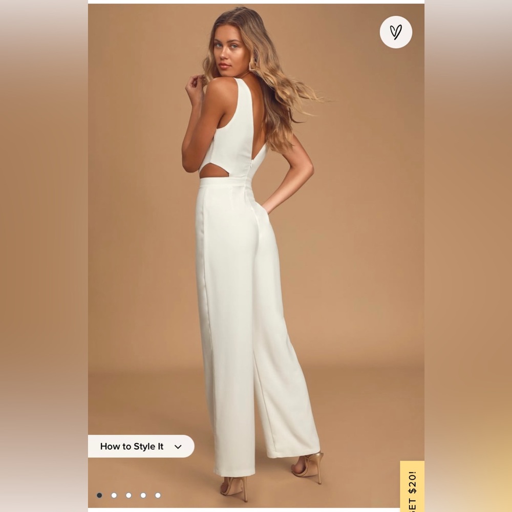 Moments to Remember White Sleeveless Wide Cutout Jumpsuit - worn once